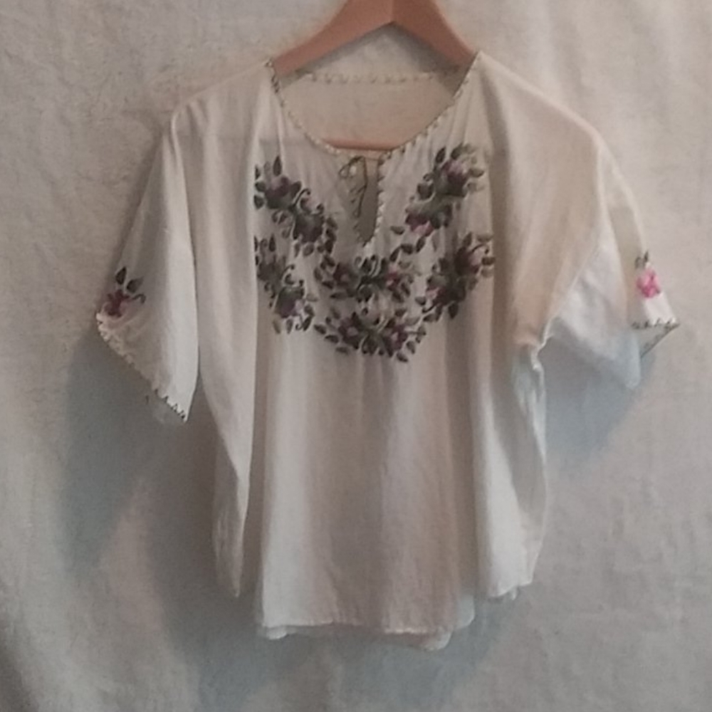 White embroidered peasant top